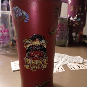 August Girl Red Tumbler with Floral Design